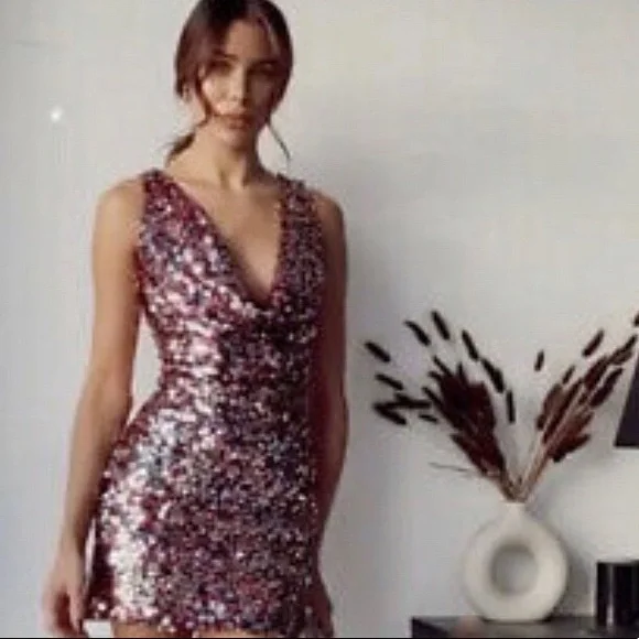 NWT ZARA PINK SHORT SEQUIN DRESS - Picture 2 of 15